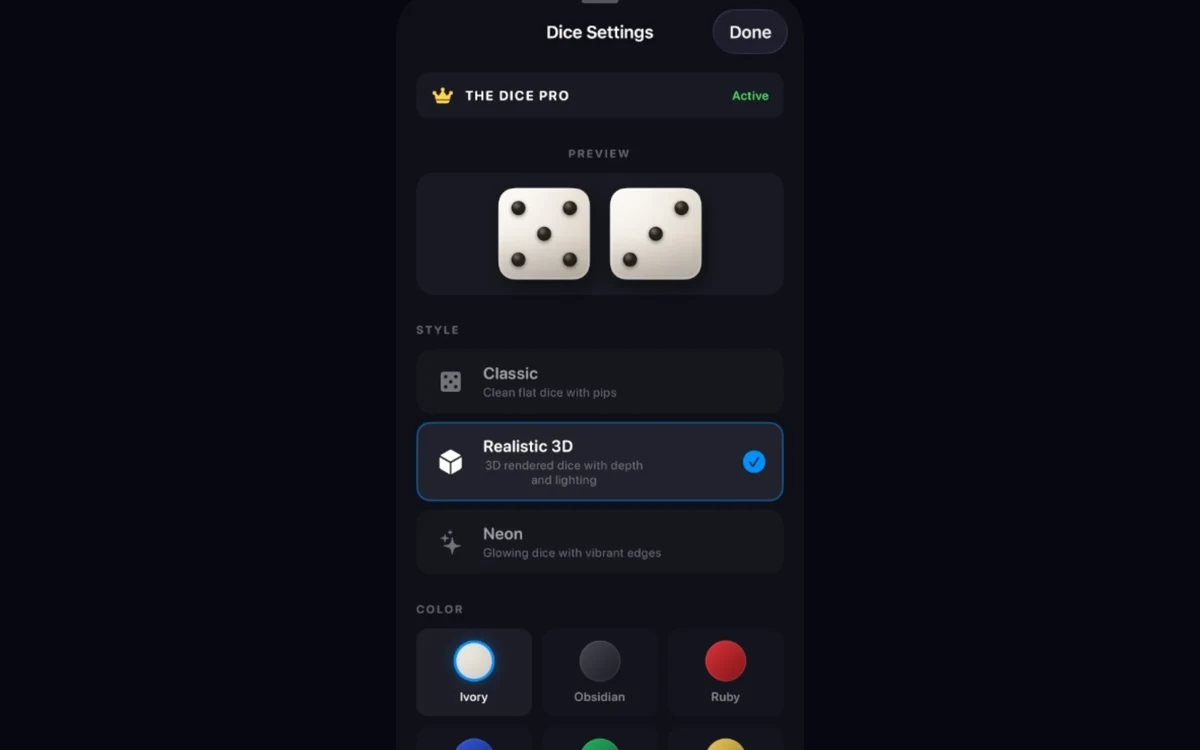 TheDiceRollers on iPhone — the dice rolling screen